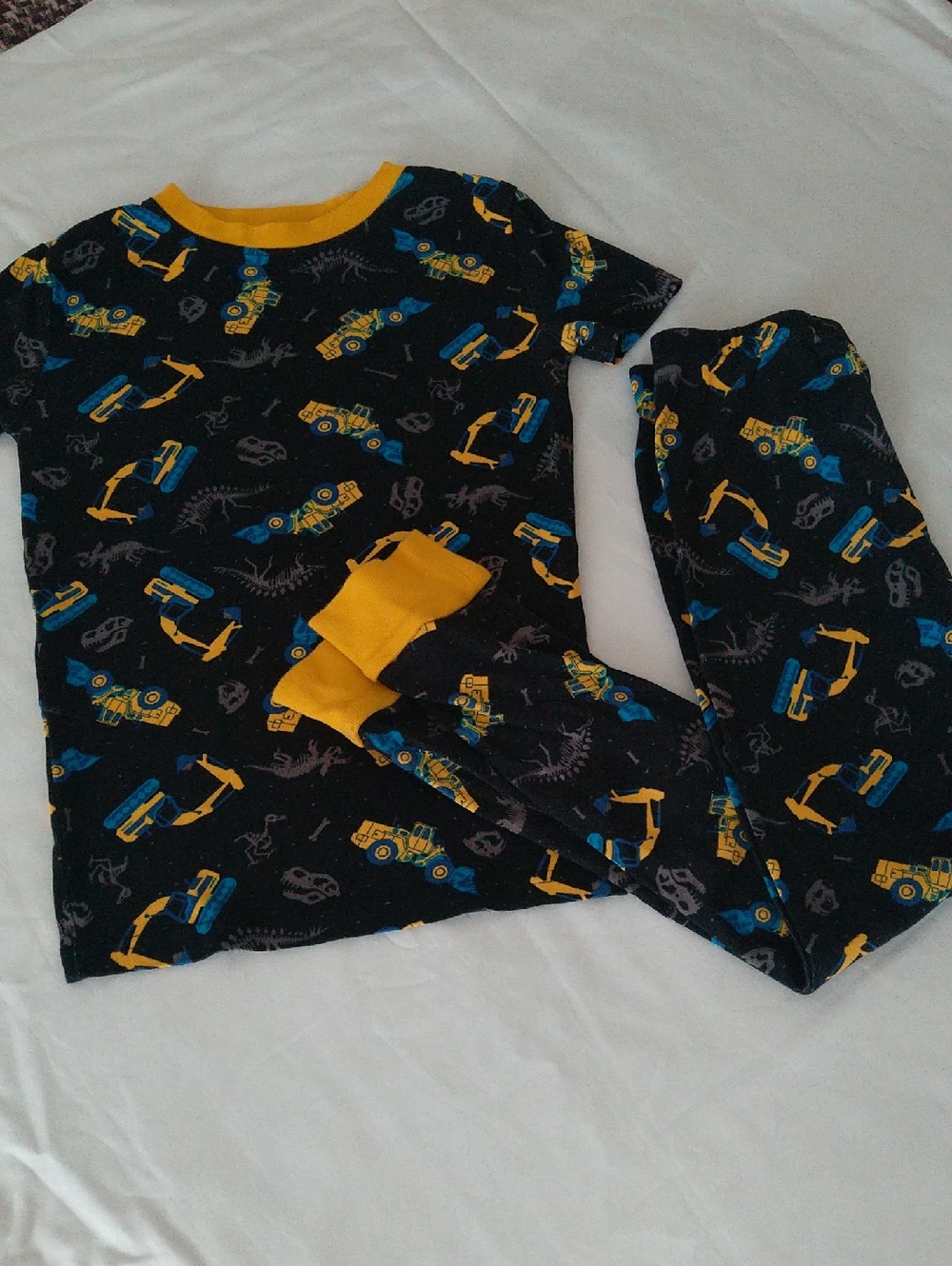 Kids Black Construction Print Pajama Set with Yellow Trim Boys Size 10